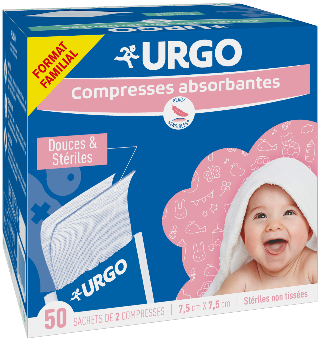 Urgo Compresas absorbentes suaves y estériles 7,5cm x 7,5cm x50