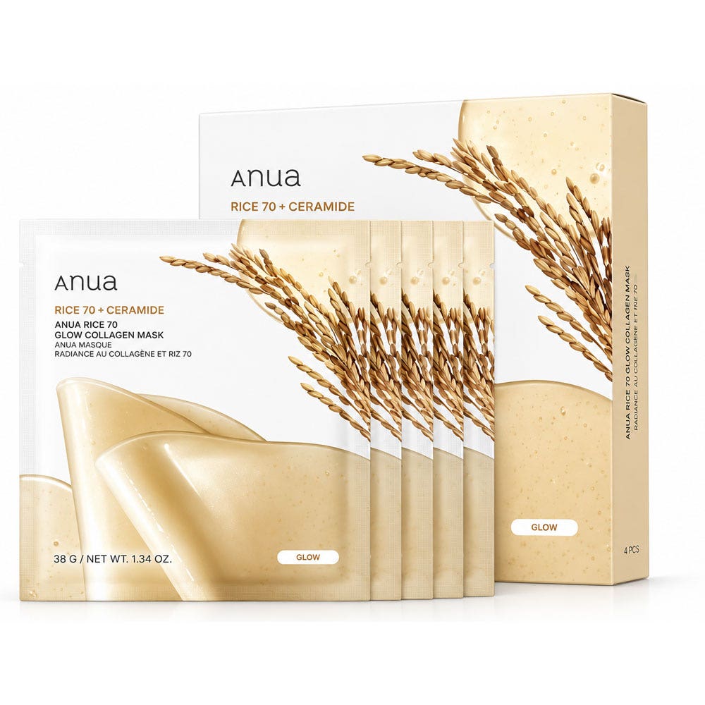 Anua Rice 70 Glow Collagen mascarilla de hidrogel con colágeno e hidratación máxima 4 mascarillas