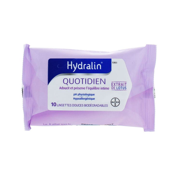 Hydralin Quotidien Toallitas suaves con extracto de loto 10 toallitas