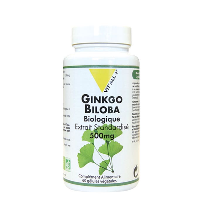 Vit'All+ Ginkgo Biloba Extracto Orgánico Estandarizado 500mg 60 cápsulas