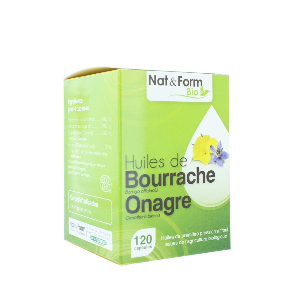Nat&Form Onagra y Borraja bio 120 cápsulas