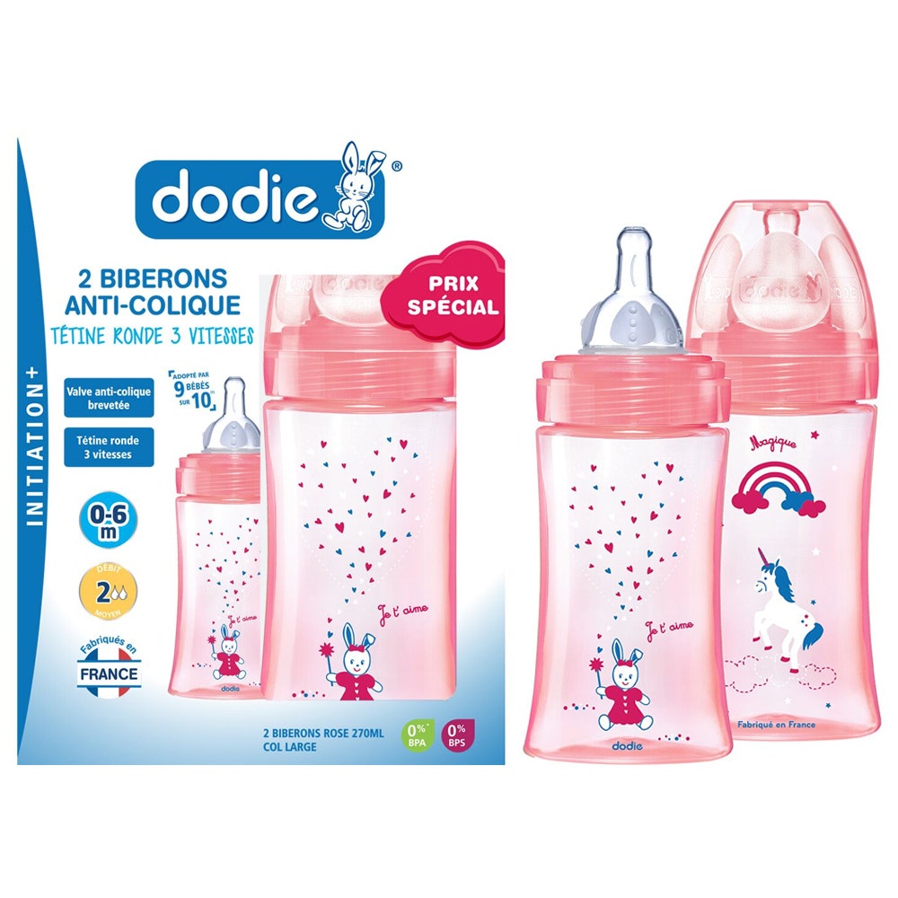 Dodie Cofre rosa iniciación+ 2 biberones flujo 2 anticólicos 0-6 meses 2x270ml