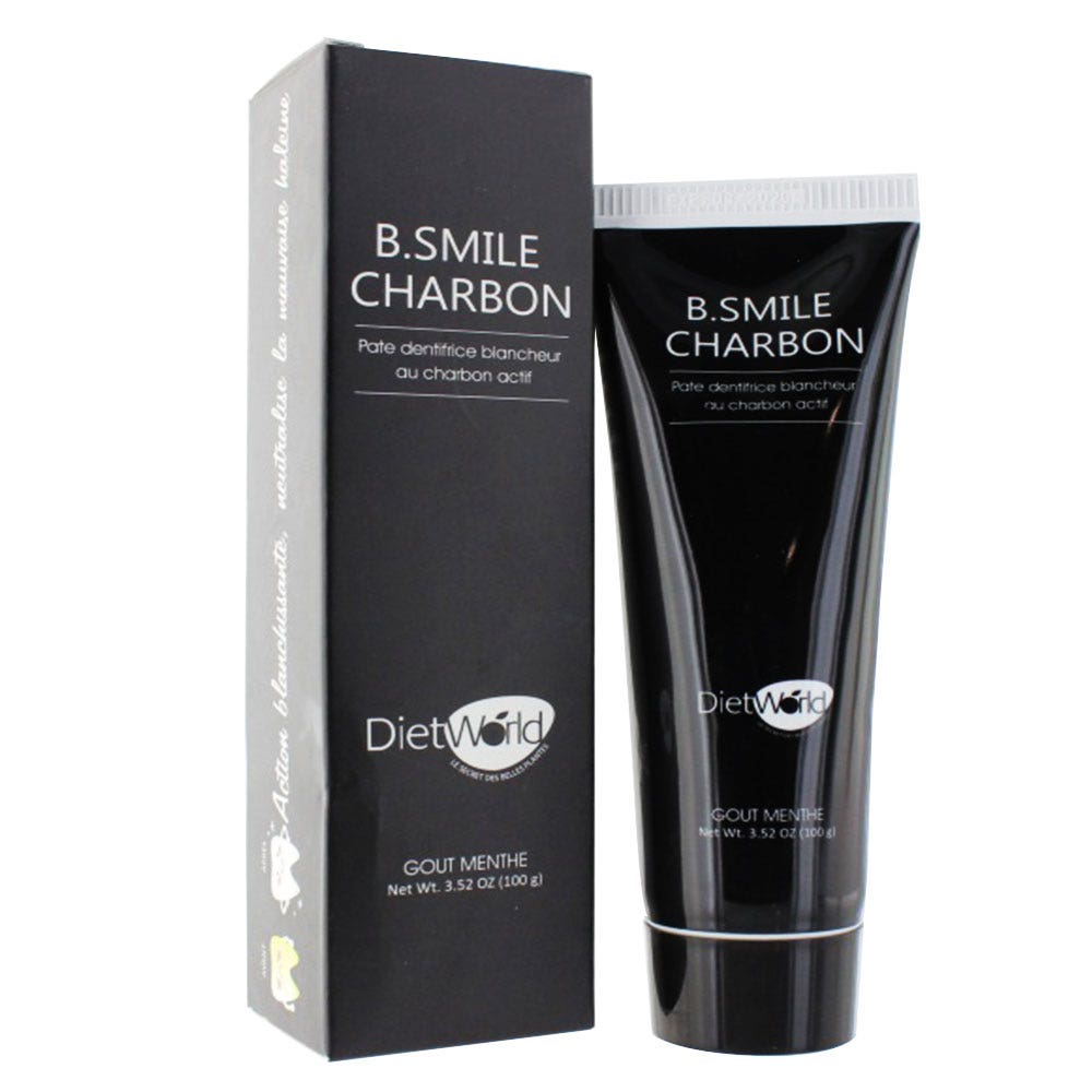 Diet World B Smile Pasta de dientes blanqueadora de carbón vegetal sabor menta 100g