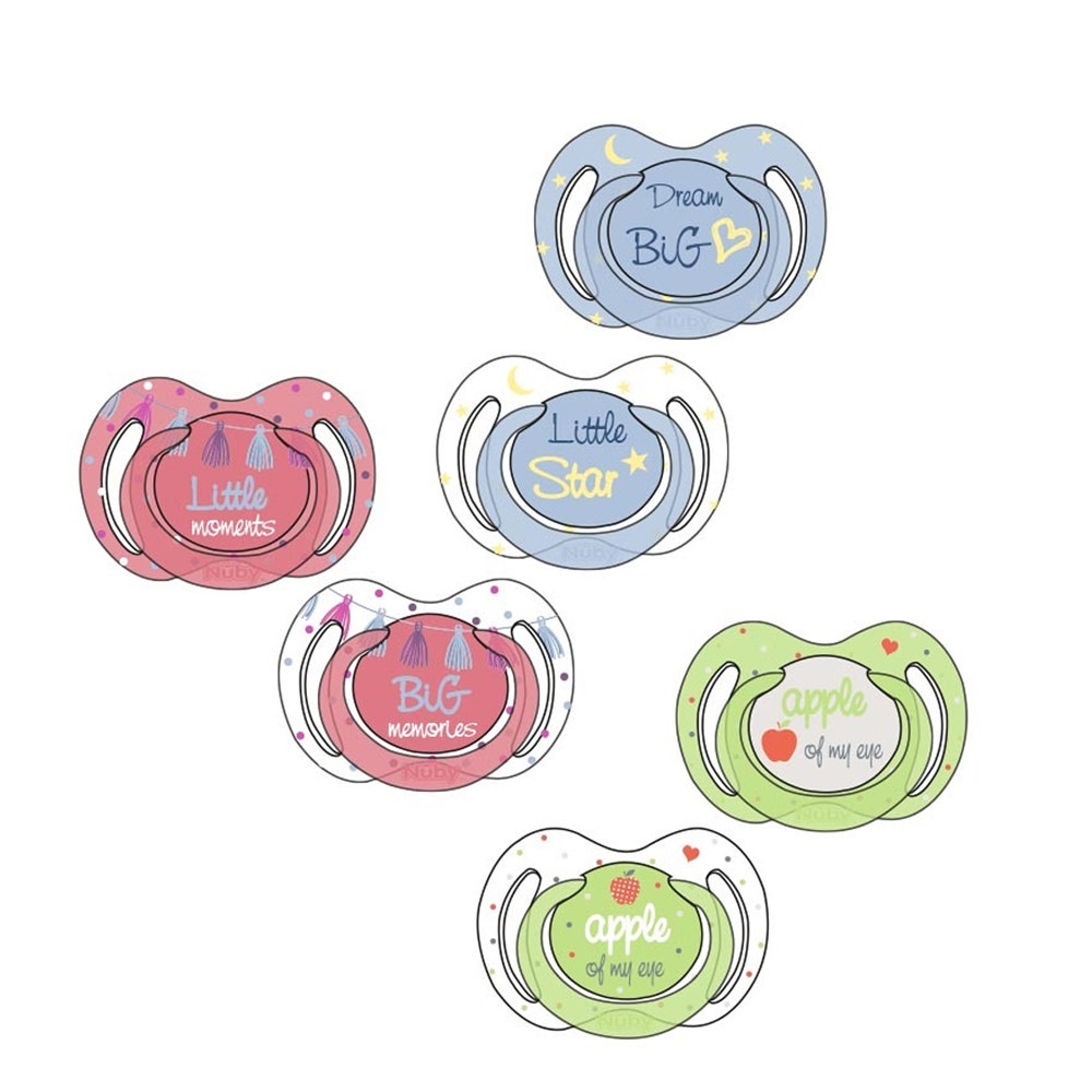 Nuby Chupetes Simetricos Silicona Little Moments Noche 0-6 Meses X2