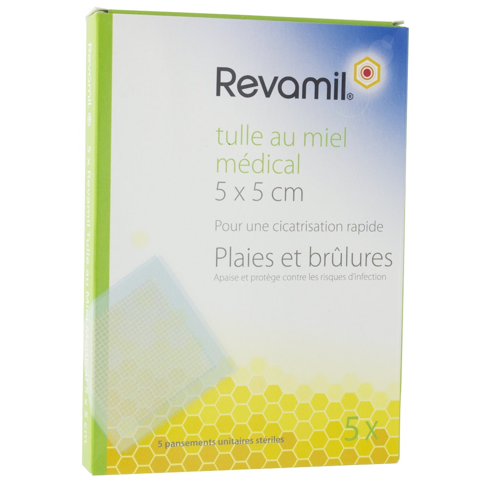 Revamil Tule con miel médico 5x5 cm 5 toallitas