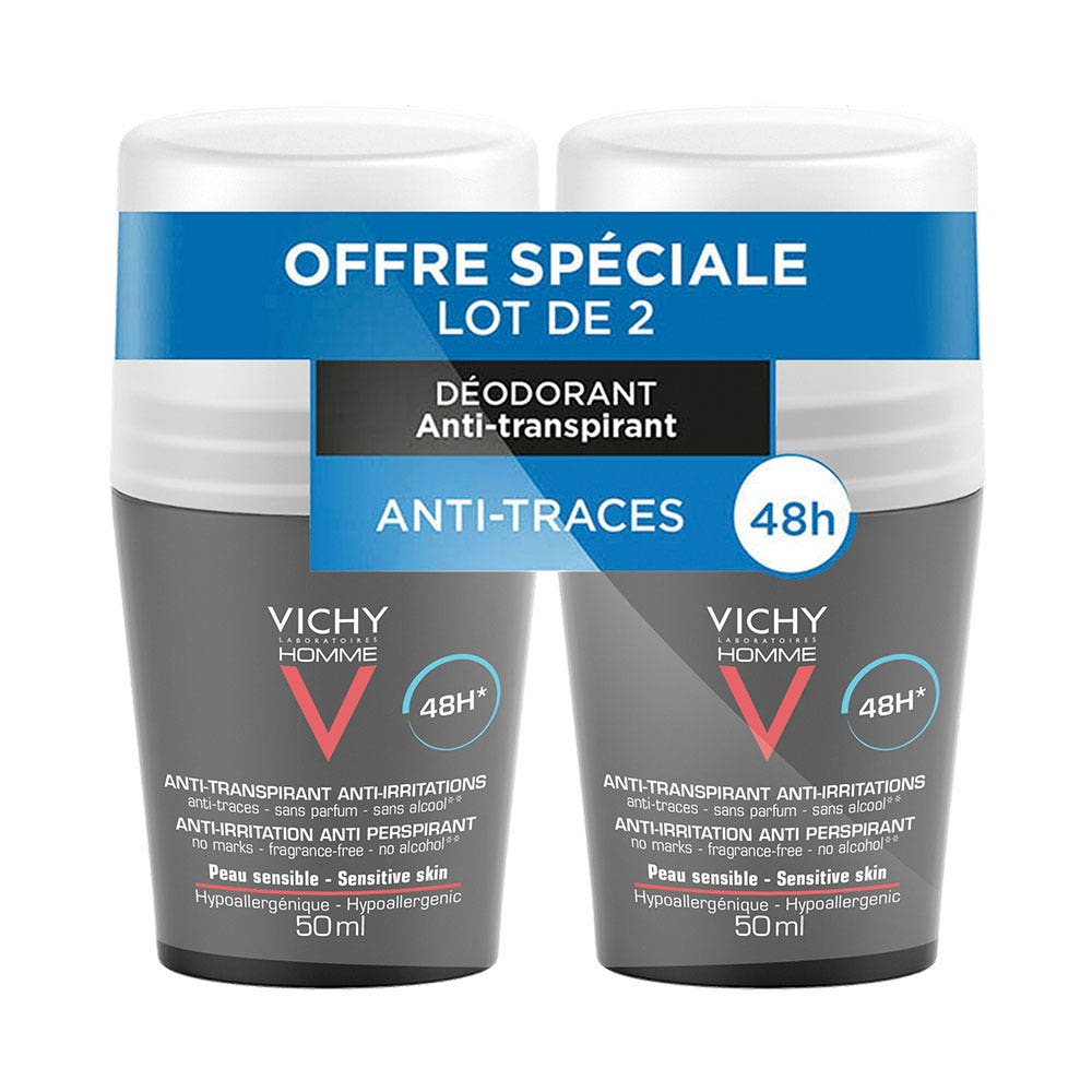 Vichy Hombre Desodorante roll-on antitranspirante 48h pieles sensibles 2x50 ml