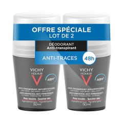 Vichy Homme Desodorante roll-on antitranspirante 48h pieles sensibles 2x50 ml