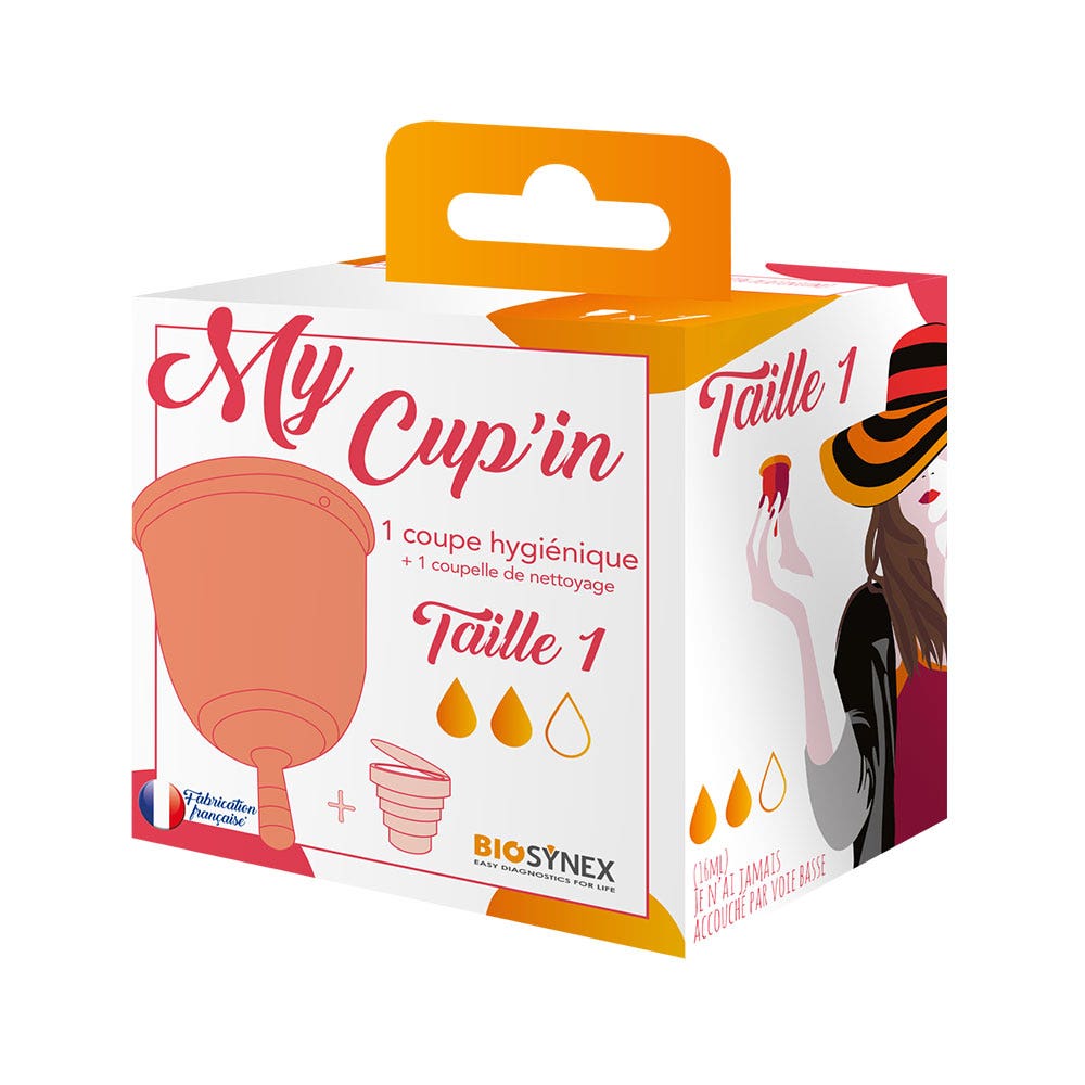 Biosynex My Cup'in 1 copa menstrual + 1 copa de limpieza amaño 1