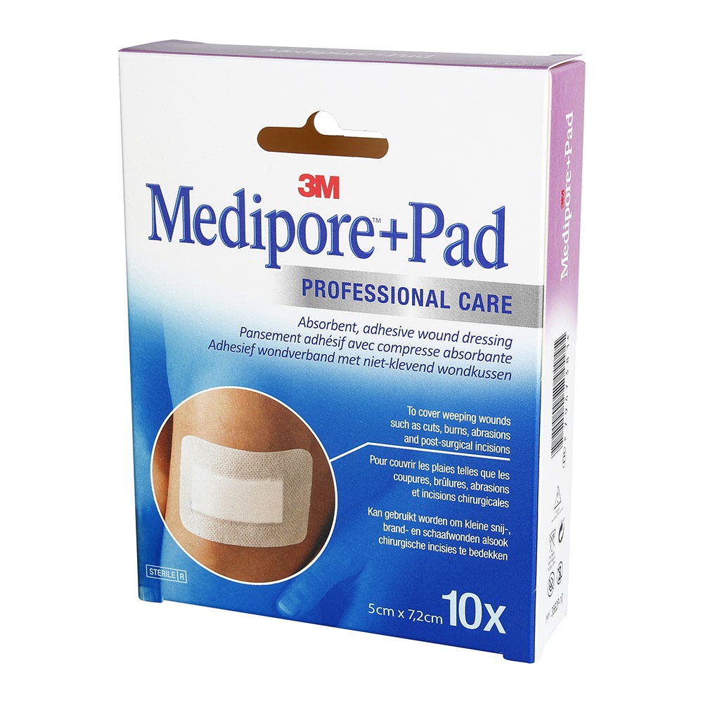 3M 10 Apósitos Estériles Con Compresas 5cm X 7.2cm Medipore + Pad