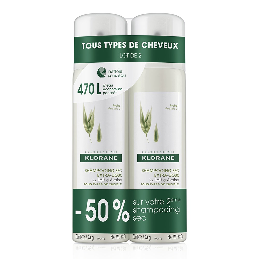 Klorane Leche de Avena Champú seco extra suave todo tipo de cabello 2x150 ml