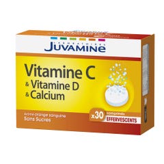 Juvamine Fizz Vitamina C + D y Calcio 30 Comprimidos Efervescentes