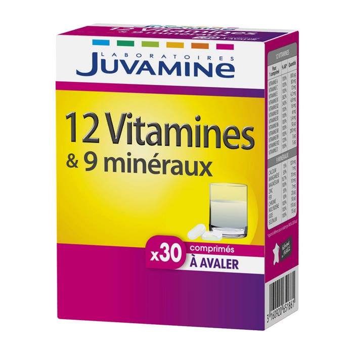 12 Vitaminas y 9 Minerales en 30 comprimidos Juvamine