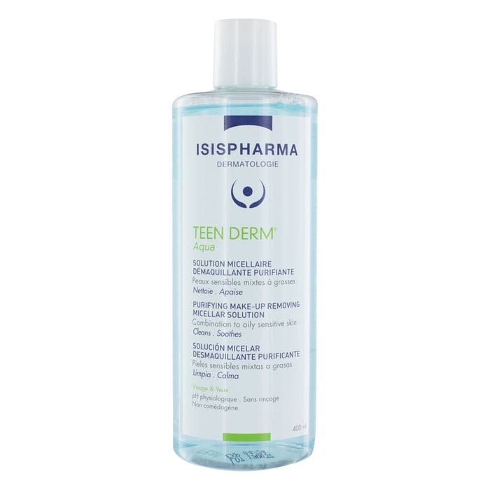 Solución micelar purificante Aqua para pieles mixtas a grasas 400 ml Teen Derm Isispharma