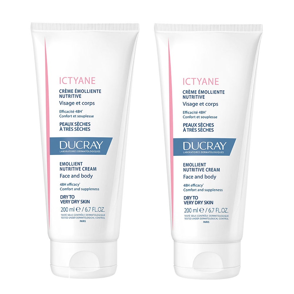 Ducray Ictyane Crema emoliente nutritiva rostro y cuerpo pieles secas a muy secas 2 x 200 ml