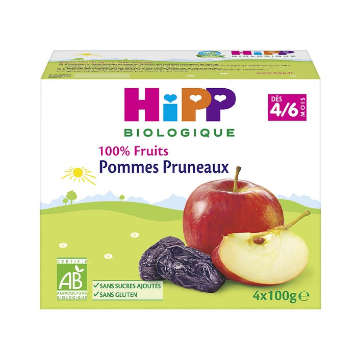 Hipp Coupelles 100% Fruits Bio Des 4 A 6 Mois Biologique 4x100g