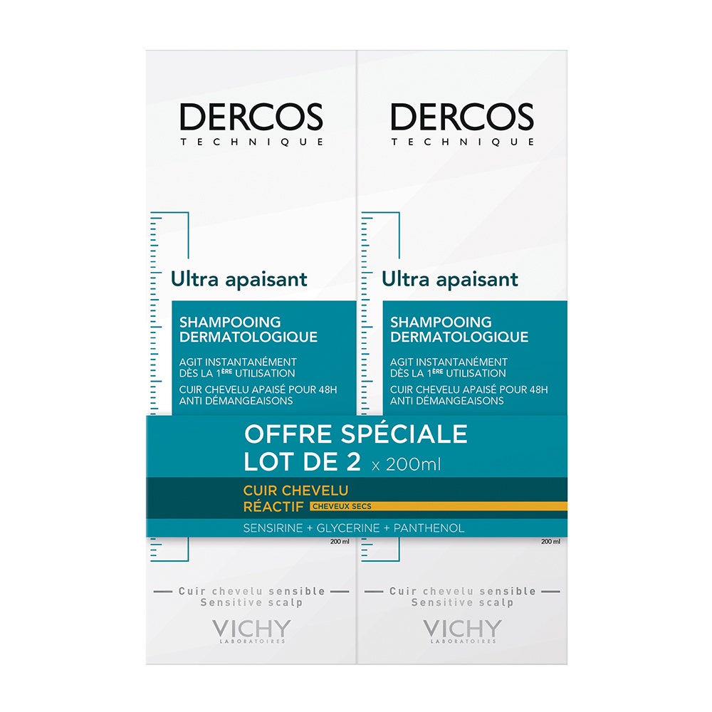 Vichy Dercos champú ultracalmante para cabello seco 2x200ml