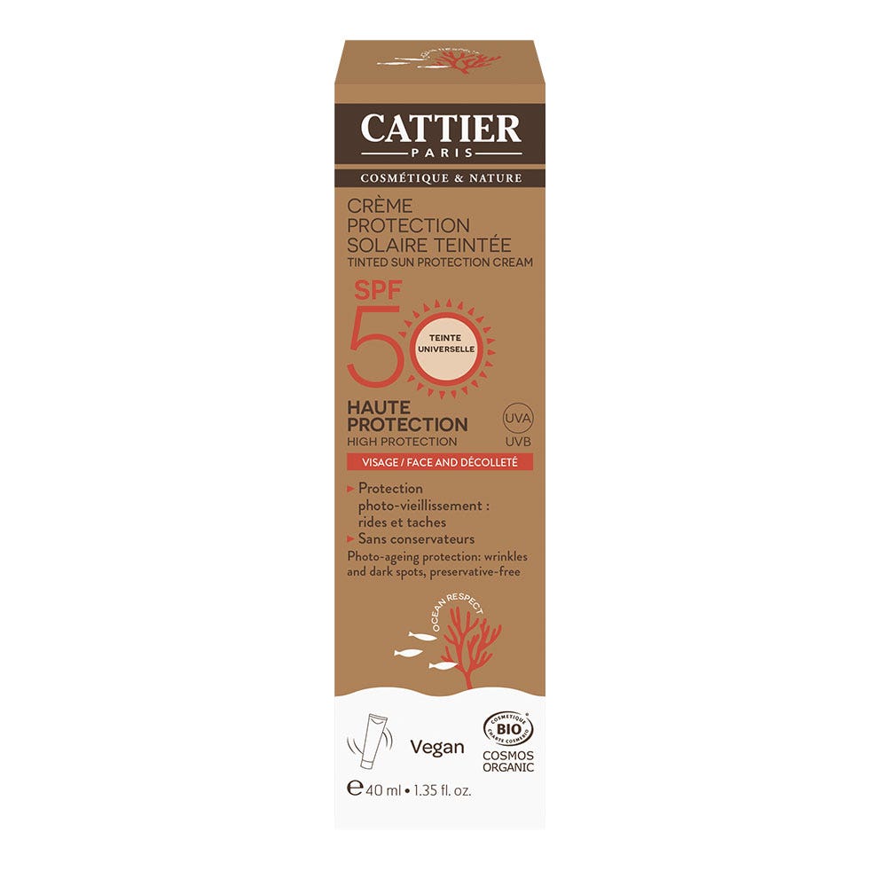 Cattier Solar Crema Protección Solar SPF50 Bio Rostro y Escote 40ml