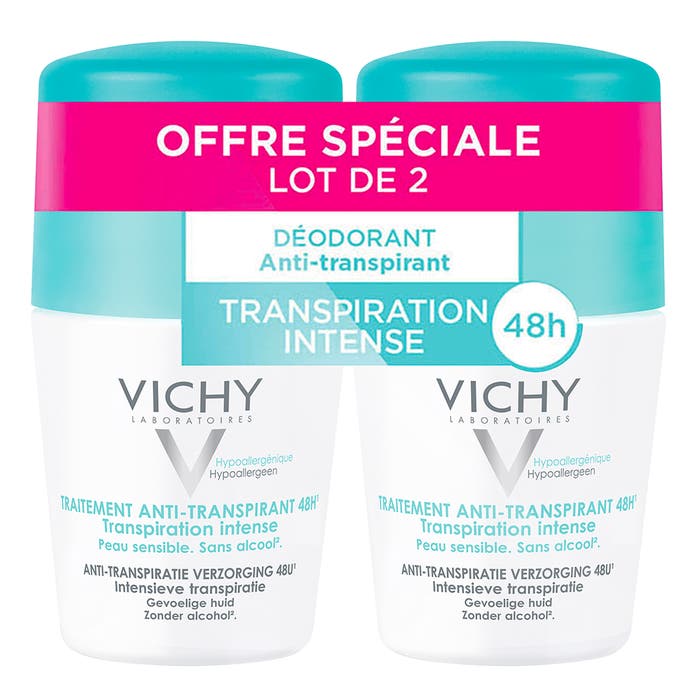 Vichy Desodorante Antitranspirante Eficacia 48h Sudor Intenso Roll-on Peaux Sensibles 2x50ml