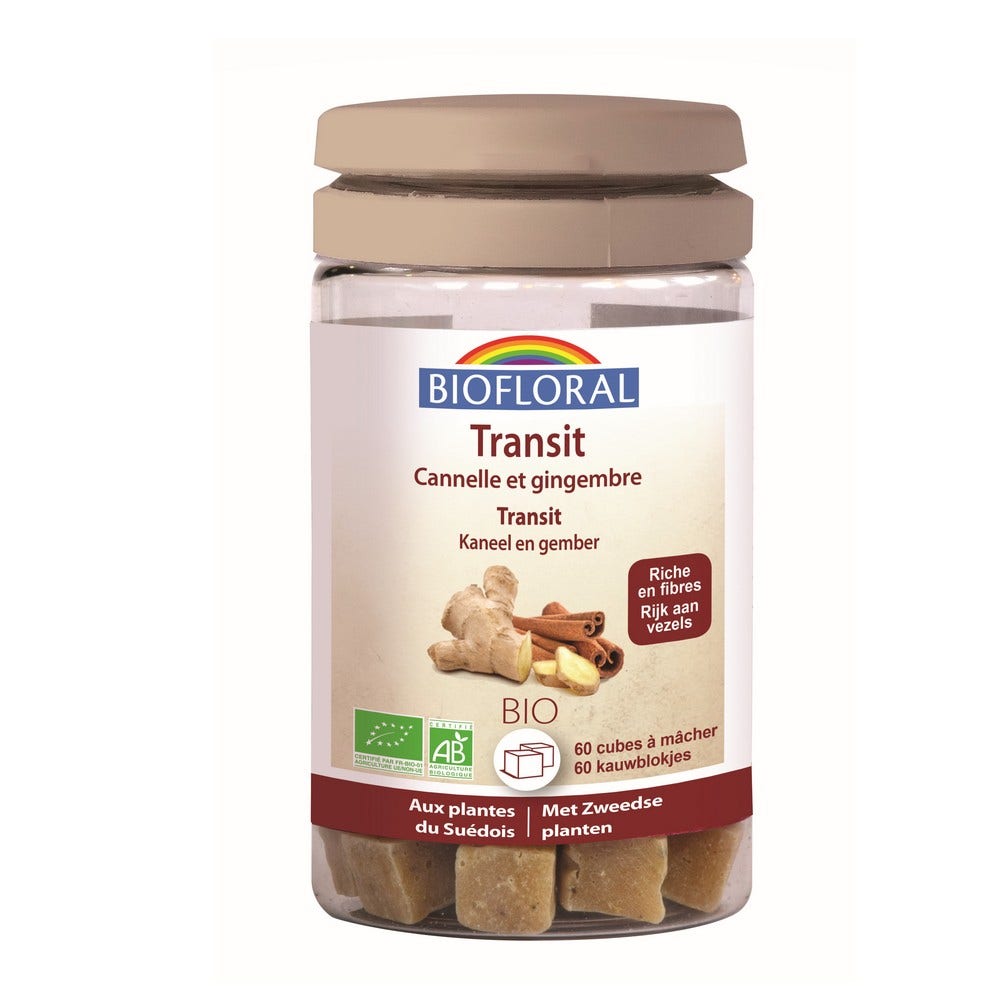 Biofloral Tránsito cubitos masticables canela y jengibre x60