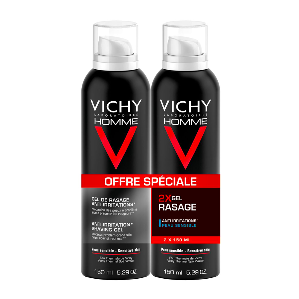 Vichy Hombre Gel De Afeitado Antirritaciones Hombre Vitamina C Pieles Sensibles 2x150 ml
