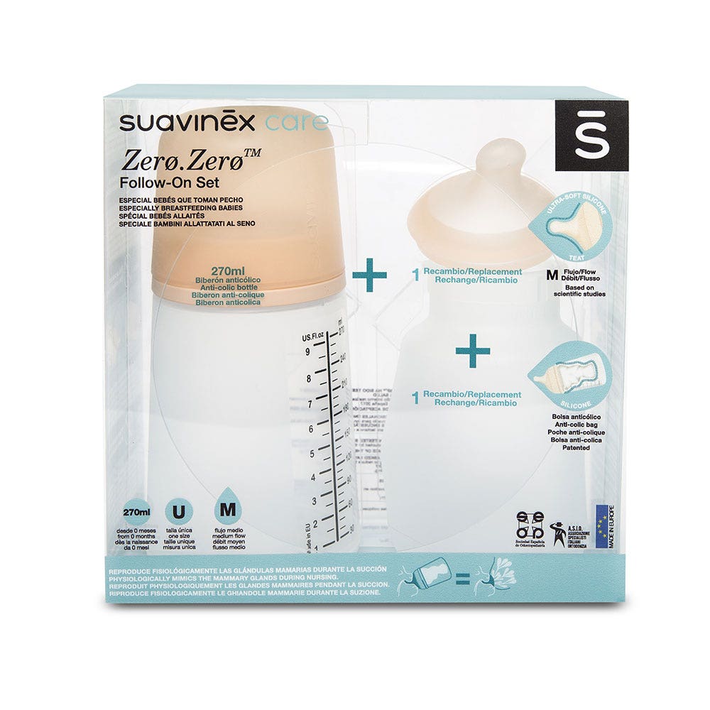 Suavinex Zero Zero Pack Biberón 270ml + Tetina M + Funda Silicona 270ml