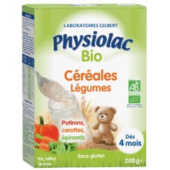 Physiolac Cereales Verduras Calabaza Zanahoria Espinacas Bio A partir de 4 meses 200g