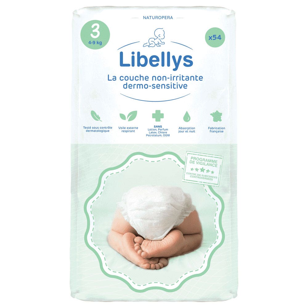 Libellys Pañales dermosensibles no irritantes Talla 3 De 4 a 9Kg x54