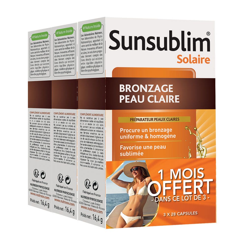 Nutreov Sunsublim Sunsublim Bronceado Pieles Claras 3x28 Capsulas Préparateur Peaux Claires 3x28 Capsules