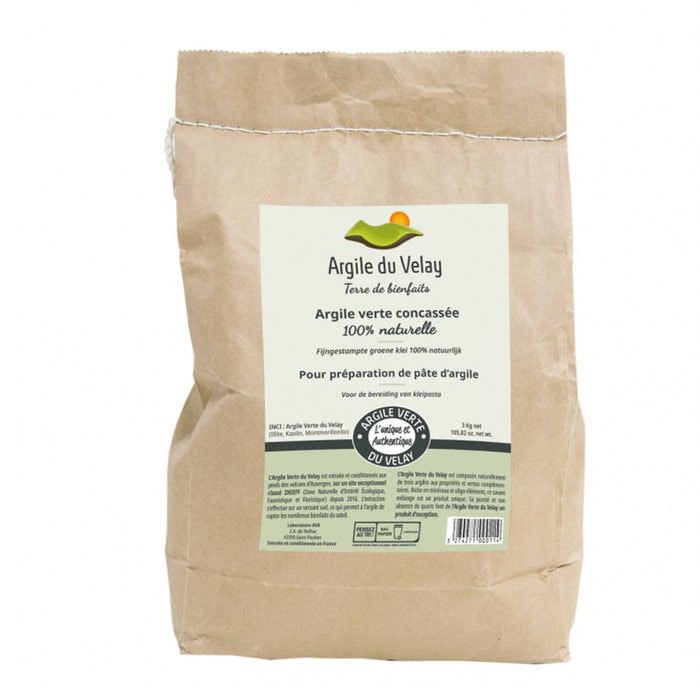 Bolsa 100% Natural Arcilla Verde Triturada de Velay 3kg Le Soin Capillaire Beliflor