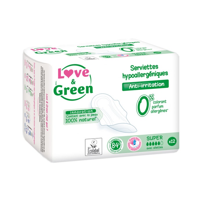 Compresas Antiirritaciones Super x12 Anti-Irritations 12 Serviettes Love&Green