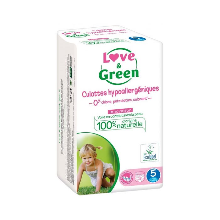 Love&Green Braguitas hipoalergénicas Talla 5 Junior de 12 a 18 kg x18