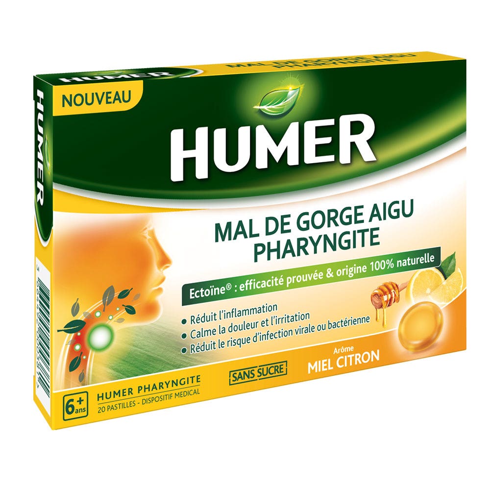 Humer Dolor de garganta agudo faringitis miel limón 20 pastillas - Easypara