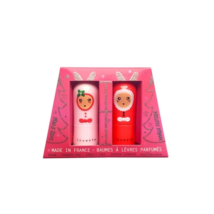 Set de bálsamos labiales perfumados Duo Glitter Red Delux 2x3g Inuwet