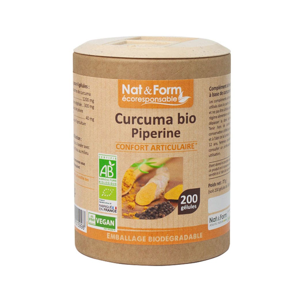 Nat&Form Cúrcuma orgánica y piperina 200 Gélulas
