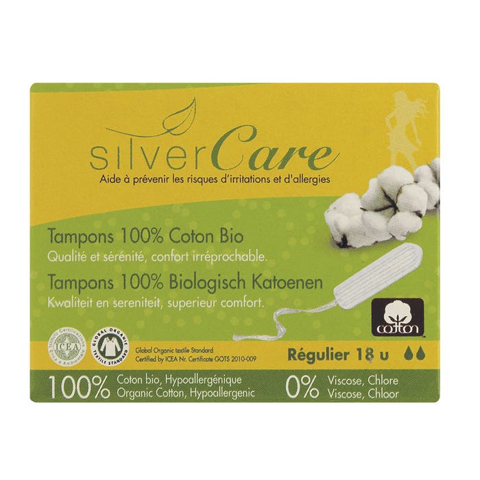 Compresas normales de algodón Bio x18 Sin aplicador Silver Care
