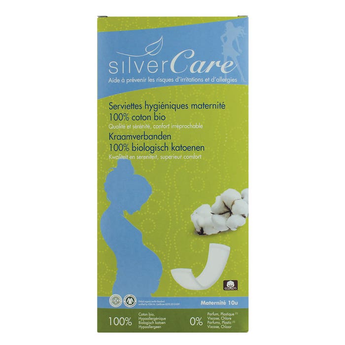 Compresas de maternidad de algodón ecológico x10 Silver Care