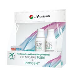 Menicon MeniCare Pure Kit de viaje solución multifunción + Progent 2x70ml + 2 tratamientos + 2 estuches