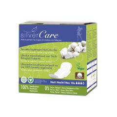 Silver Care Toallas higiénicas nocturnas de algodón ecológico x10