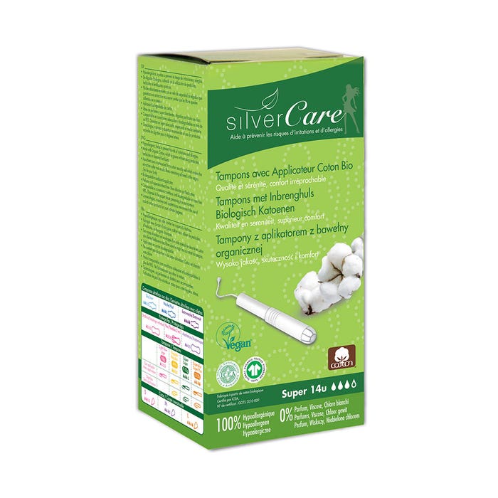 Super almohadillas de algodón Bio x14 Con aplicador Silver Care