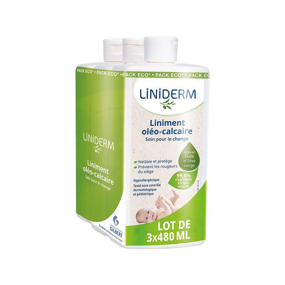 Liniderm Linimento oleo calcáreo Soin Pour le Change Peaux Fragiles et Sèches 3x480ml