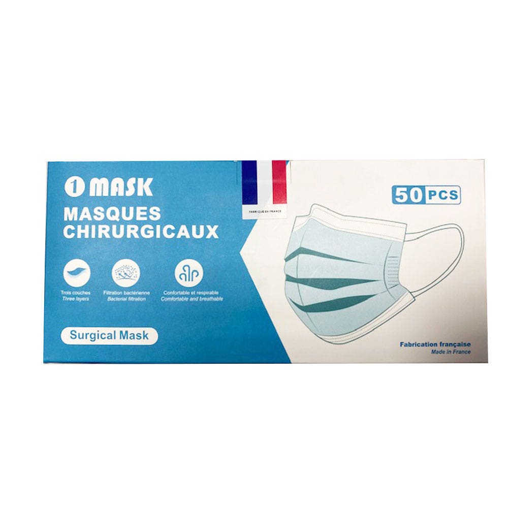 Unir Mascarilla Quirúrgica Azul 3 Capas Marquage CE - Norme EN14683-2019 TYPE II x50