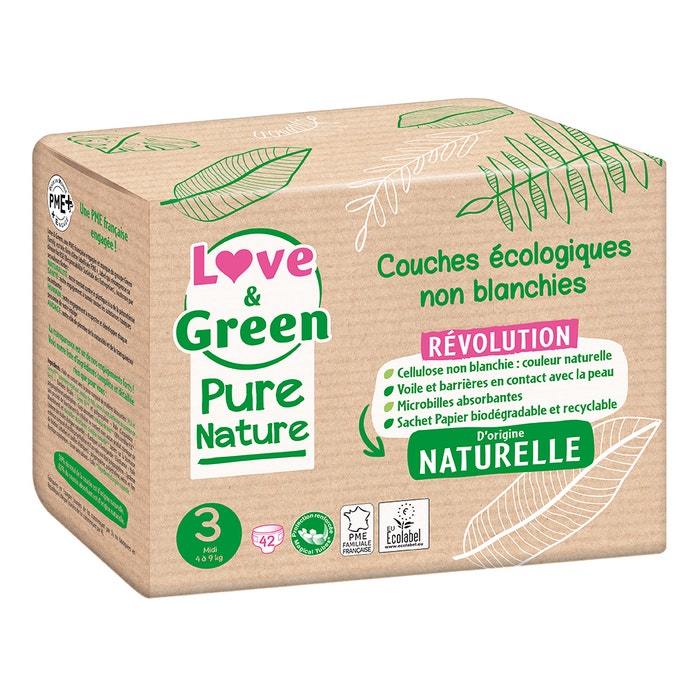 Love&Green Pure Nature Pañales ecológicos Talla 3 x 42