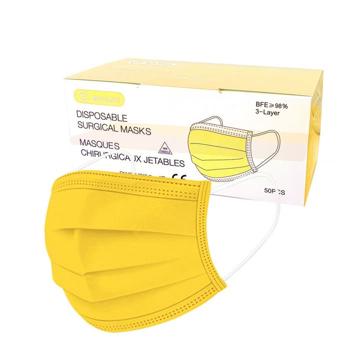 Mascarillas quirúrgicas desechables amarilla x50 Type IIR EN 14683:2019+AC:2019 Vog Protect