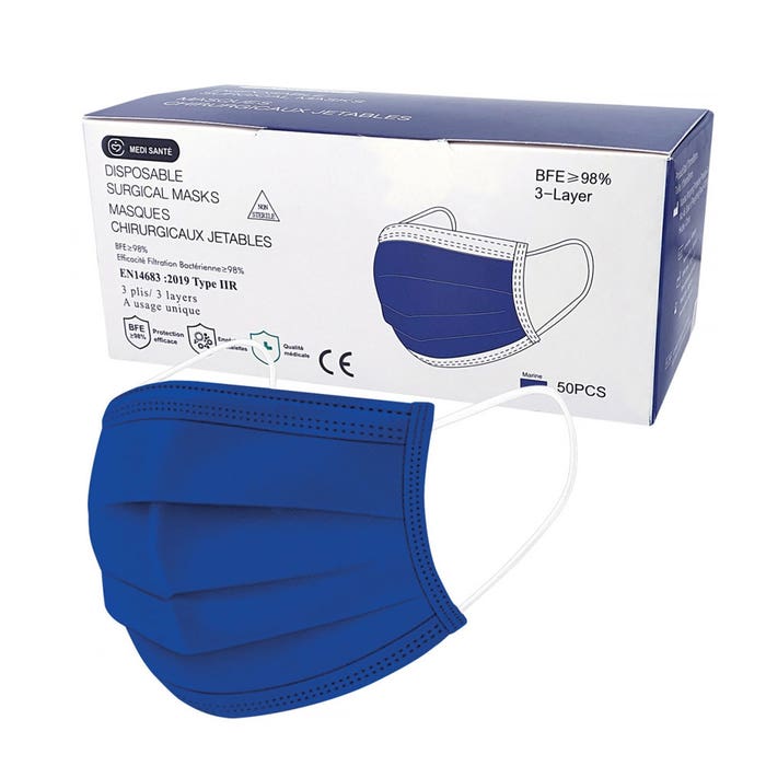 Mascarillas quirúrgicas desechables azul x50 Type IIR EN 14683:2019+AC:2019 Vog Protect