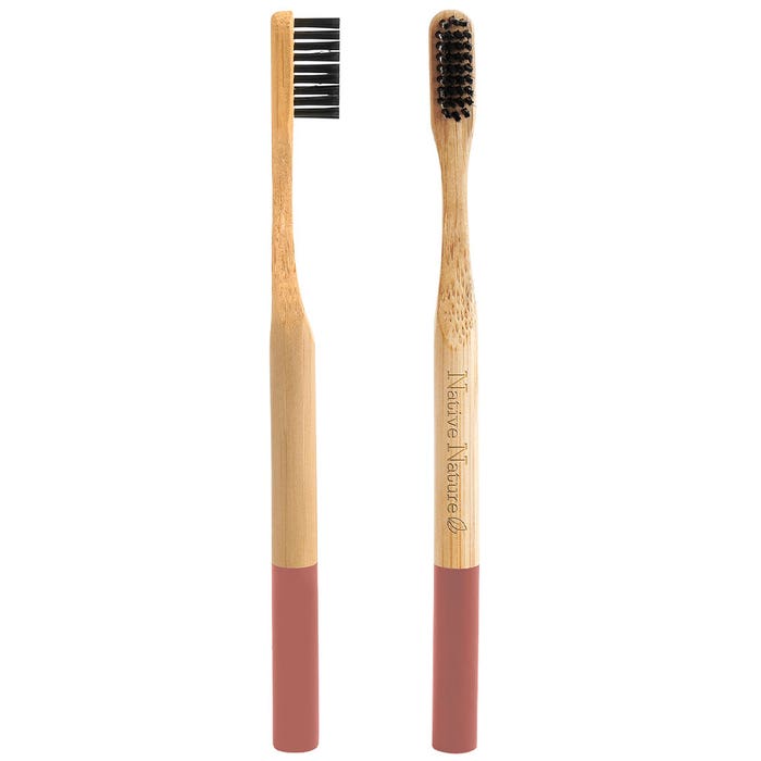 Native nature Cepillos de dientes Moso FSC Bambú con Infusión de Carbón vegetal medium adultos y niños x4
