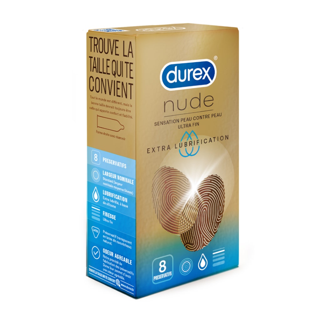 Durex Nude Preservativos Extra Finos Lubricados x8
