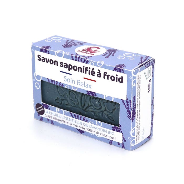 Jabón sólido artesanal saponificado en frío Soin Relax 100g Con Aceite Essentiel de Lavandin Bio Lamazuna