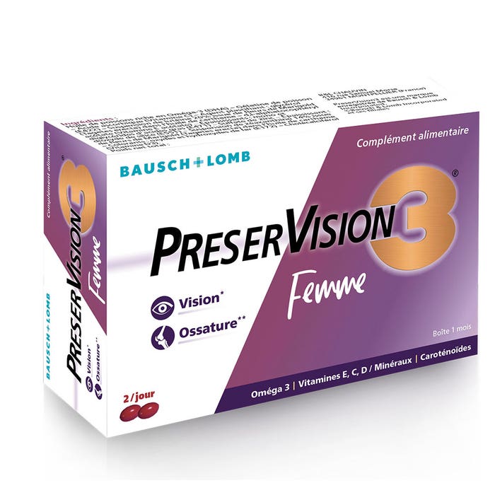 Bausch&Lomb Preservision Complemento alimenticio ocular y óseo para mujeres 3 60 cápsulas