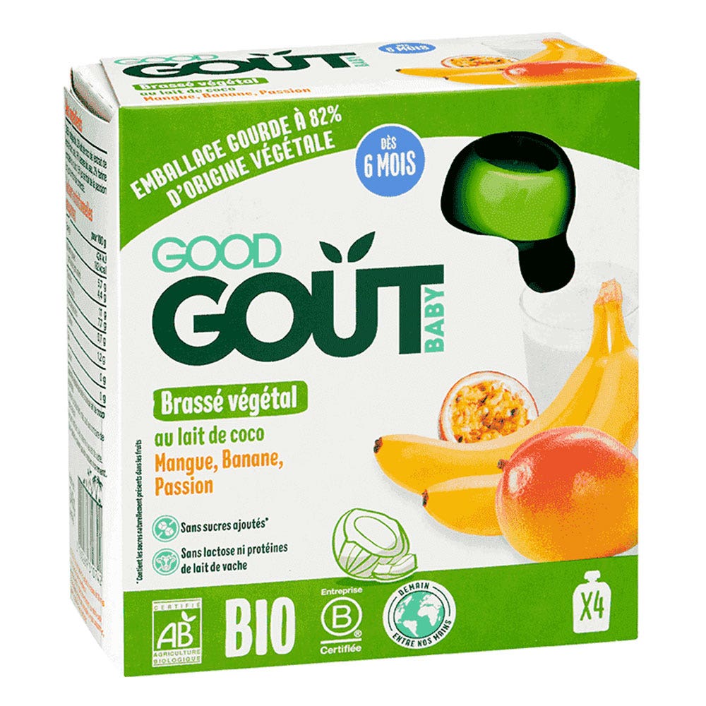Good Gout Batido leche de coco mango plátano frutas de la pasión bio a partir de 6 meses 4x85g