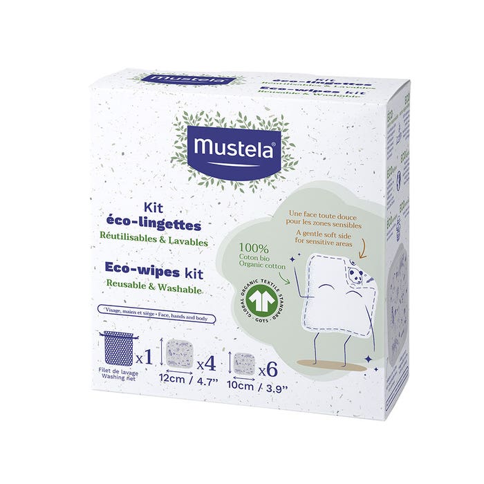 Kit de toallitas ecológicas reutilizables y lavables x10 Mustela